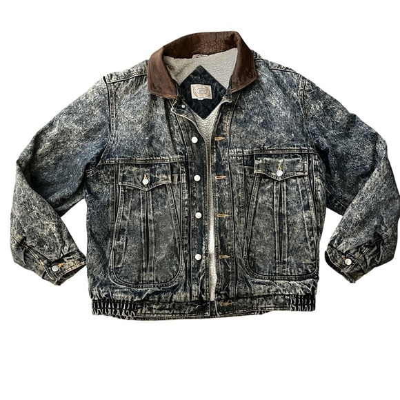 Y2K New Territories Barn Chore Jacket Lambs Leather Sherpa Denim Men’s Large - Picture 1 of 15